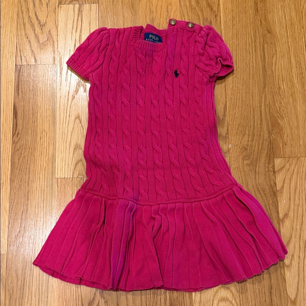 Ralph Lauren Hot Pink Cable-Knit Pleated Dress